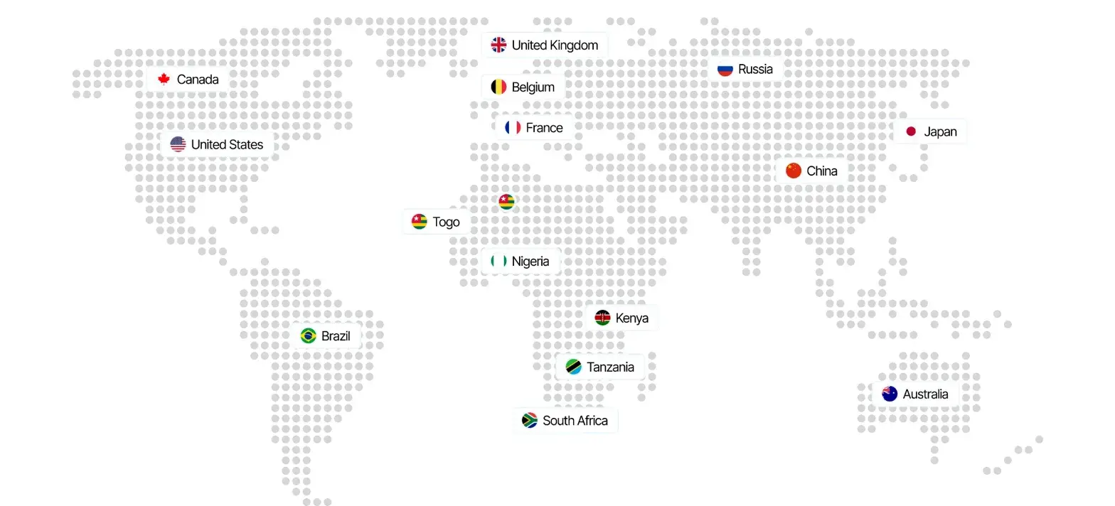 Global reach map showing countries where customers send money